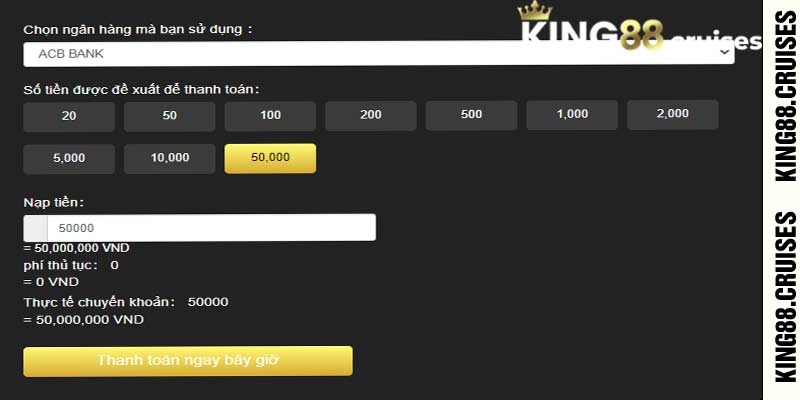 Nạp tiền King88 thông qua ngân hàng online cực kỳ đơn giản